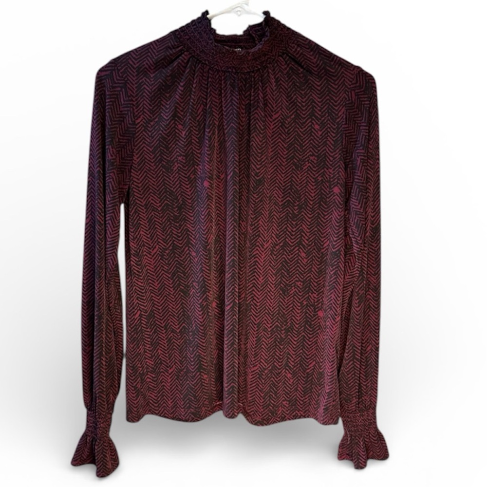 Banana Republic Maroon and Black Patterned Blouse size xs